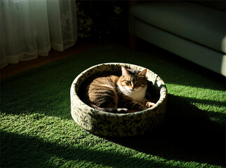 Indoor cat resting lazily