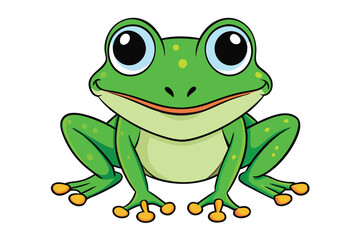 Obraz premium Cartoon Green Frog with Big Eyes, Sitting on Transparent Background | Wildlife