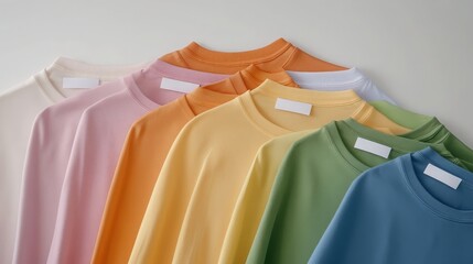 Obraz premium Soft Pastel Rainbow Colored T Shirts Layered for Fashion Apparel Mockup