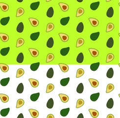Seamless pattern with avocado. Flat vector fruits. Vector design textile, greeting card, poster, wrapping paper designs. Hand-drawn illustration. Eat green