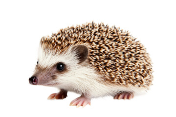 Obraz premium Adorable young hedgehog with spiky quills in profile view, cut out