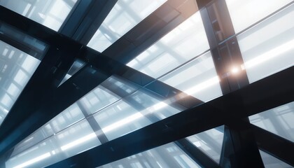 Dynamic architectural structures intersecting light patterns urban cityscape digital art futuristic environment aerial view modern aesthetic