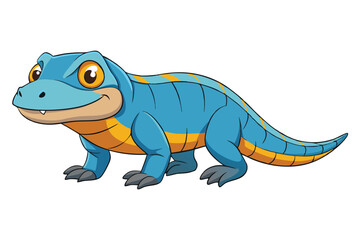 Obraz premium Cartoon Lizard Walking With Blue Scales and Yellow Stripes on Transparent Background
