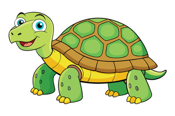 Obraz premium Cartoon Smiling Turtle with Green Shell Isolated on White Background