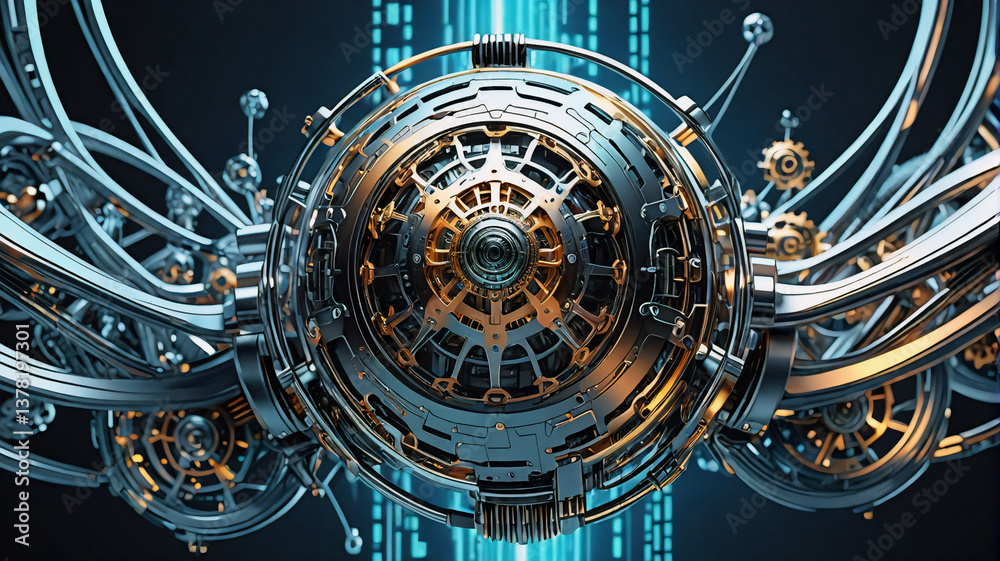 Leinwandbilder intricate mechanical sphere with metallic tubes and complex details. a futuristic and technological 