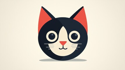 Fototapeta premium Adorable Cartoon Cat with Red Ears and Expressive Eyes Perfect for Kids Content Greeting Car