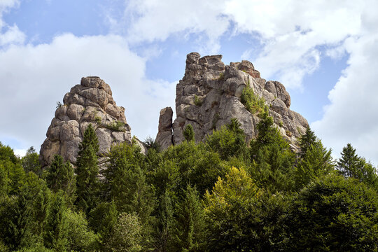 Tustan Cliffs where Tustan Cliff Fortress was located. Village of Tustan, Ukraine