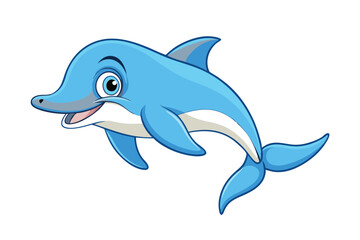 Obraz premium Cheerful Cartoon Dolphin Swimming on Transparent Background