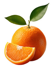 Juicy Orange with Fresh Green Leaves, Perfect for Food and Beverage Packaging Design