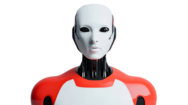 Android with a red and white body, robotic look ,cut out transparent