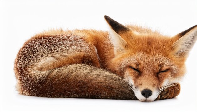 sleeping cute red fox isolated on transparent background