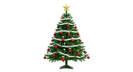 Isolated Decorated Christmas Tree with Ornaments and Star Topper
