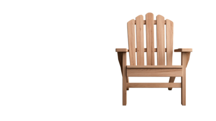 Wood chair front view, wooden planks and armrests, outdoor furniture, cut out transparent