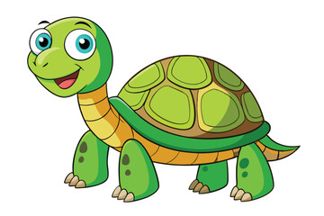 Fototapeta premium Cute Green Cartoon Turtle Character Standing Isolated on White Background