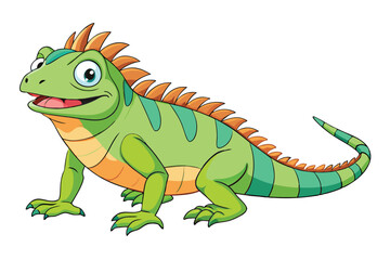 Obraz premium Green Iguana Cartoon Standing with Tail Curled Up on a Transparent Background