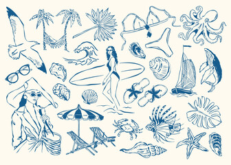 Minimal sketch style vector illustration collection. Travel doodles. Art for postcards, print posters, packaging design.	