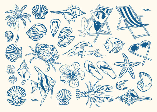 Minimal sketch style vector illustration collection. Travel doodles. Art for postcards, print posters, packaging design.	