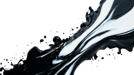 Abstract black white fluid splash, drip, flow, creative design, cut out transparent