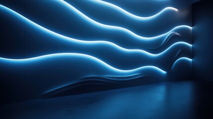 Fototapeta premium Abstract Blue Neon Waves: Futuristic Interior Design