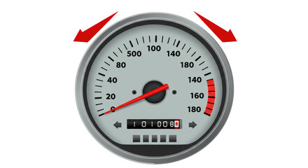 Isolated Car Speedometer with Needle at High Speed