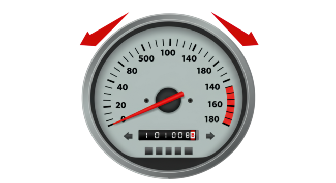 Isolated Car Speedometer with Needle at High Speed