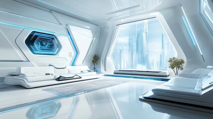 Fototapeta premium Futuristic Apartment with City View