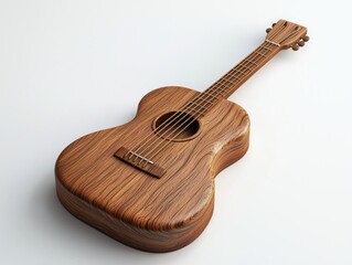 Fototapeta premium Realistic Wooden Ukulele on White Background with Intricate Grain and Detail, Perfect for Music and Instrument Themes