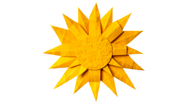 Origami starburst design, yellow paper, decorative element, craftwork, cut out transparent