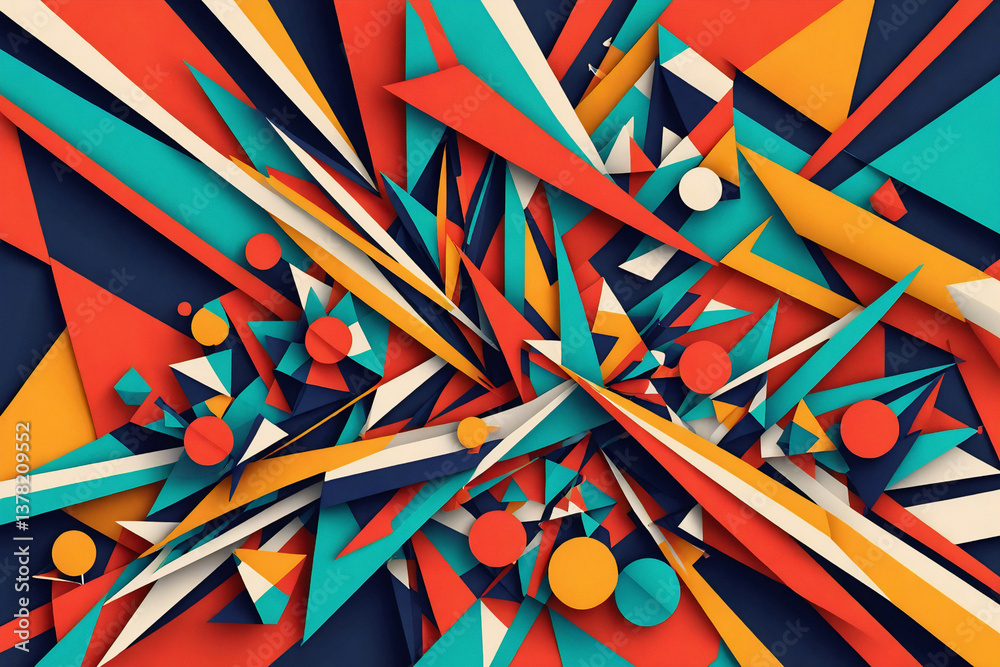 Leinwandbilder vibrant abstract art with dynamic geometric shapes in a bold, colorful composition. sharp lines and 
