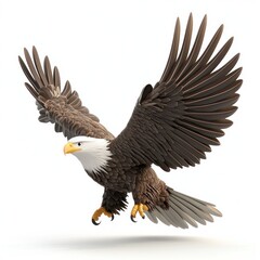 Obraz premium Majestic Bald Eagle Flying with Outstretched Wings, Capturing the Essence of Freedom and Nature’s Beauty in Stunning Detail
