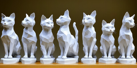 A set of figurines of cats of original design. 