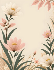 Obraz premium floral background with flowers, abstract floral background, floral background, seamless floral pattern, seamless pattern with beige flowers, seamless pattern with white and beige lilies