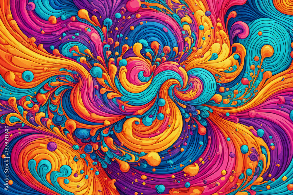 Poster vibrant abstract art featuring swirling lines and shapes in a dynamic, colorful composition. bold st