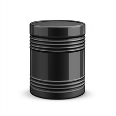 Black cylindrical container with smooth surface and horizontal grooves for industrial or commercial use, isolated on white background