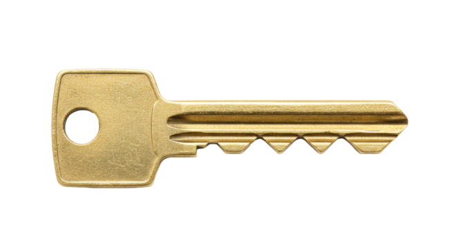 Isolated Brass House Key with Serrated Edge