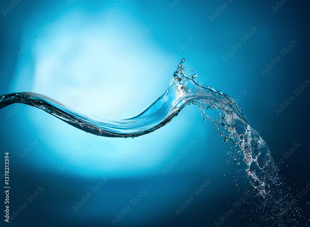 Poster clear water wave arches gracefully against a gradient blue backdrop. the splash captures motion and 