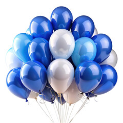 Blue and white balloons isolated on transparent background  
