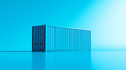 Obraz premium A vivid cyan blue cargo container with crisp lines and intense shadows, floating weightlessly on a seamless white background