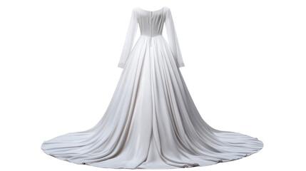 Elegant White Wedding Dress with Long Train, cut out transparent