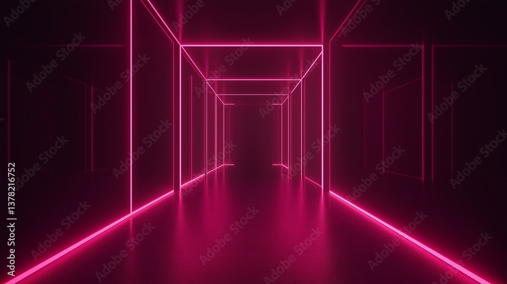 Poster a dark, minimalist neon grid fading into infinite space