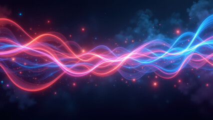 Obraz premium Dynamic energy wave with particles on a dark background.