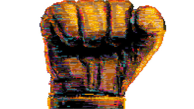 Illustration Of A Pixelated Gold Fist Punch With Transparent Background