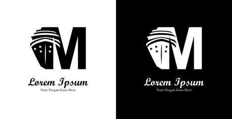 Cruise ship logo design combined with the letter M © Yohanes