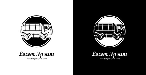 Logo design in the form of a tanker truck with a side view and combined with a circle