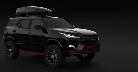 Realistic Car SUV Touring Isolated on Black Background. 3D Rendering