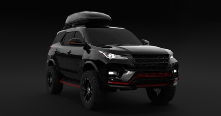Realistic Car SUV Touring Isolated on Black Background. 3D Rendering
