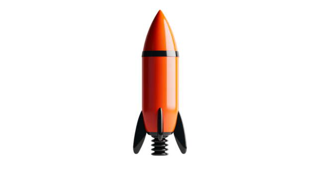 Toy rocket launch, vintage design, childhood dreams and aspirations, cut out transparent