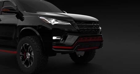 Realistic Car SUV Touring Isolated on Black Background. 3D Rendering