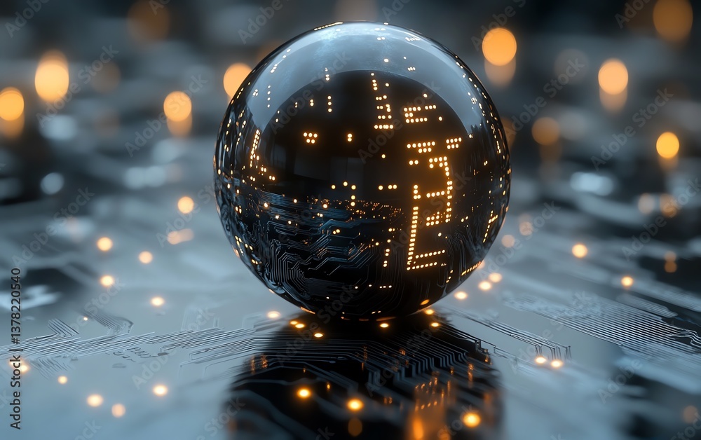 Leinwandbilder quantum computing with ai for cybersecurity, abstract glowing sphere on circuit board, futuristic da