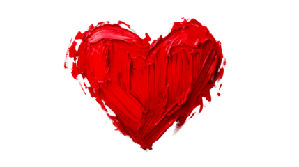 Red heart paint stroke on black background, cut out transparent
